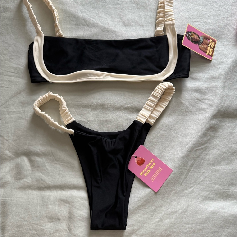 Strawberry Milk Mob Black and Cream Bikini